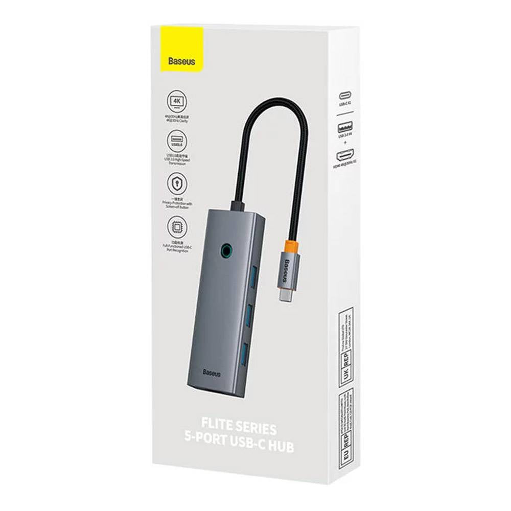 Baseus | Adaptador USB-C Baseus Flite 5-in-1 | Cinza